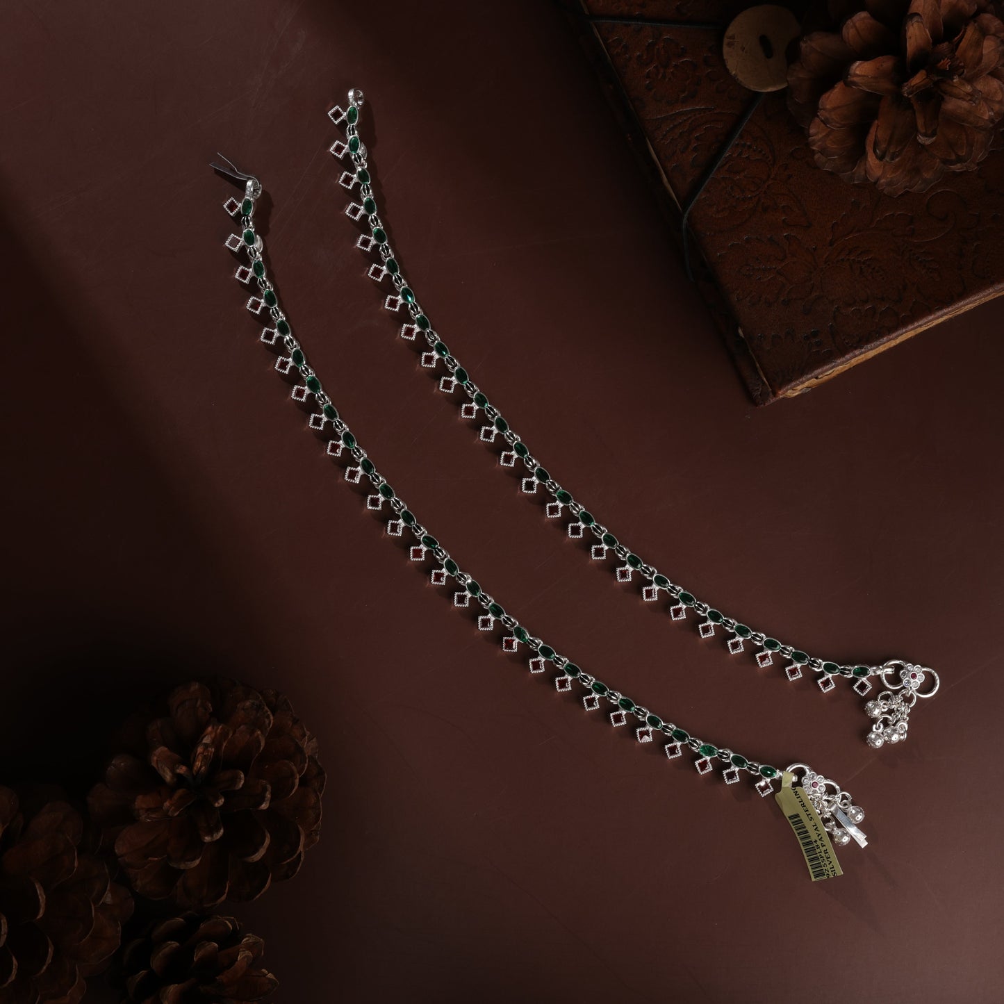 Sterling Silver Hydro Green and White Antique Payal