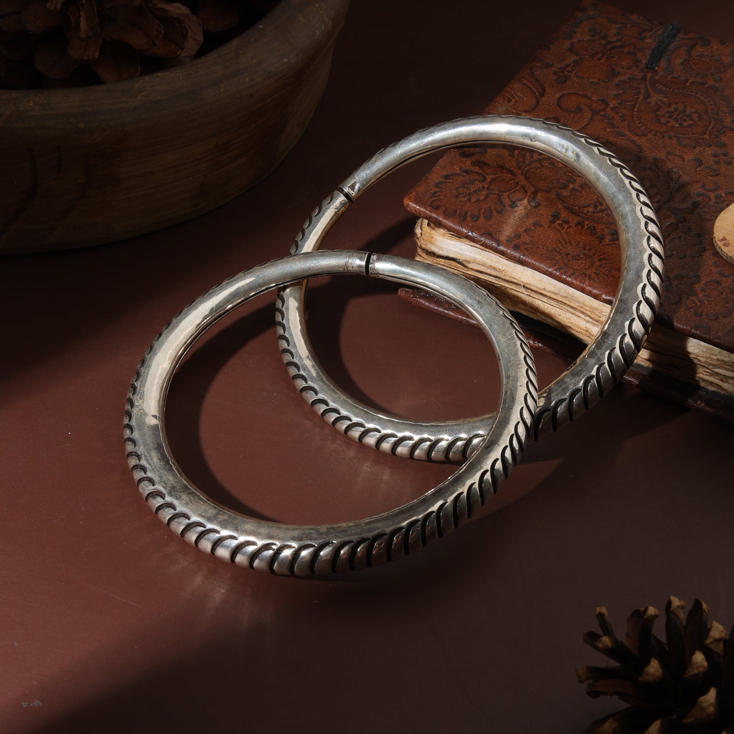 Sterling Silver Hollow kada Stripe Antique Payal