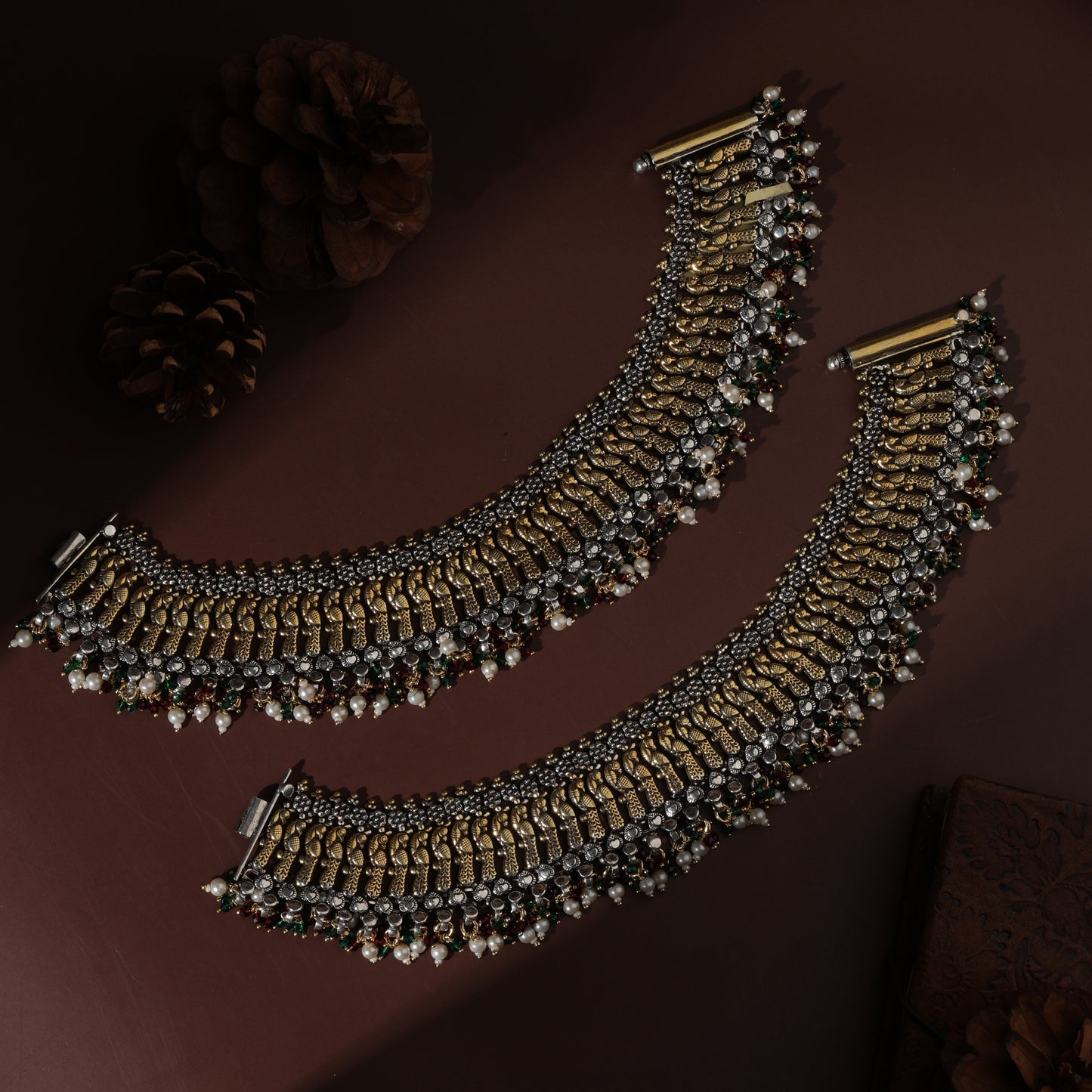 Sterling Silver Golden Peacock Ratnagiri Antique Payal