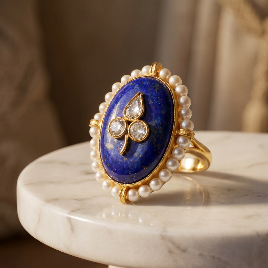 Night Sky Flex — Lapis Kundan Statement Ring in Gold Plated Silver