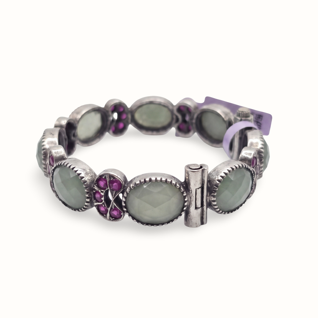 Mint Condition — Panna & Ruby Bangle in Oxidised Silver