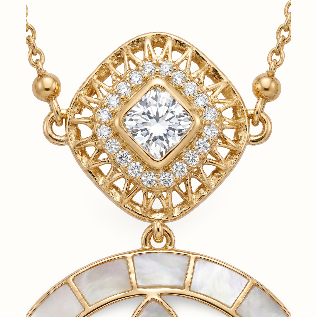 Full Moon Moment — Lotus Mandala & Crescent Layered Necklace in Gold Plated Silver