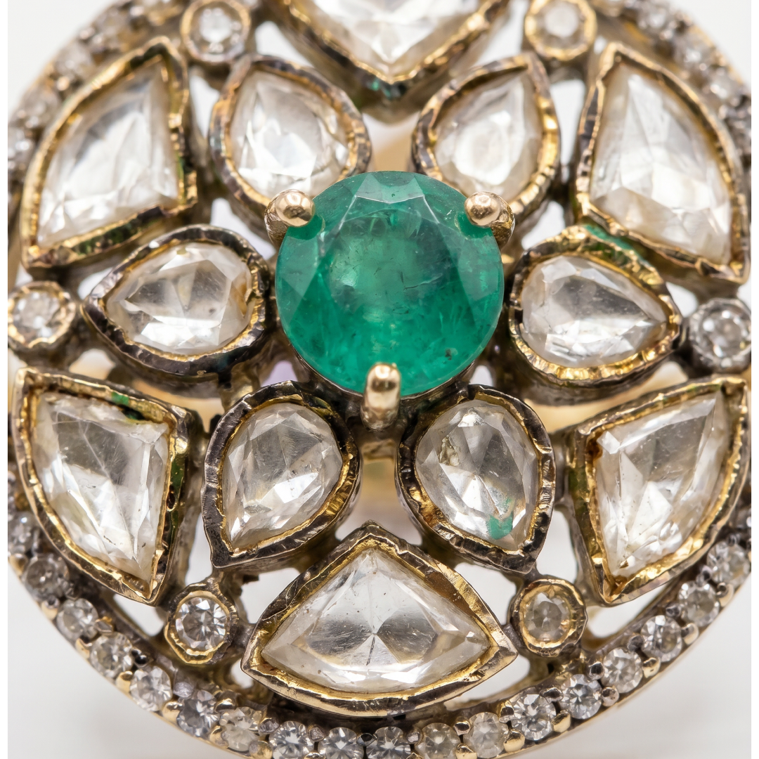Centre of Attention — Kundan Floral Ring in Gold-Finish Silver