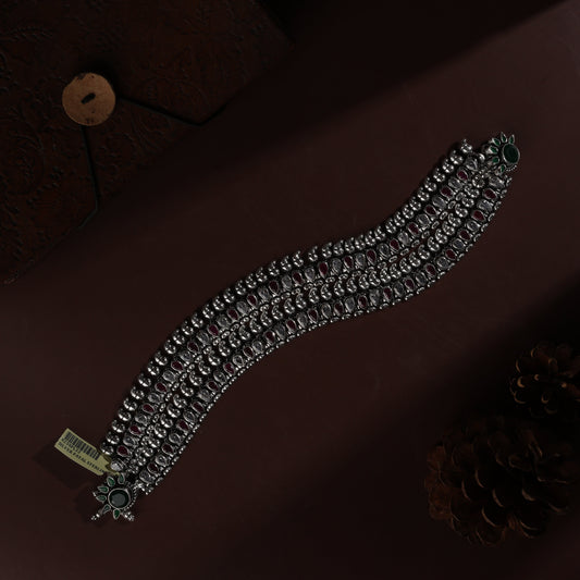 Sterling Silver Green Kundan Brooch Antique Payal