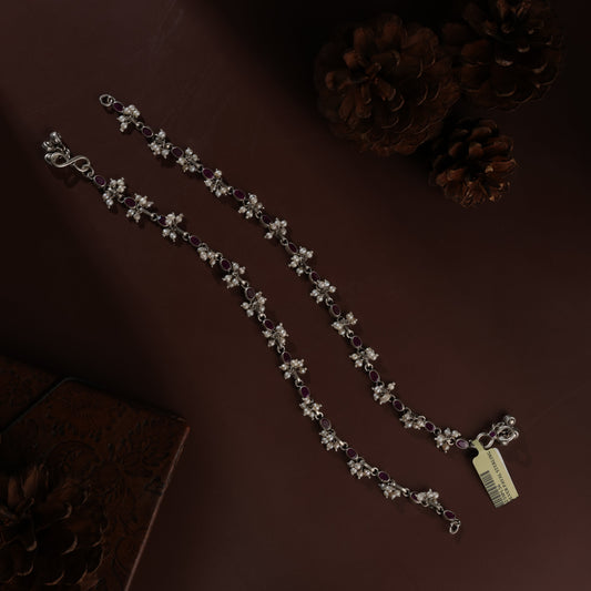 Sterling Silver Red Basra Moti Antique Payal