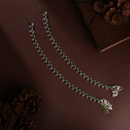 Sterling Silver Hydro Green and White Antique Payal