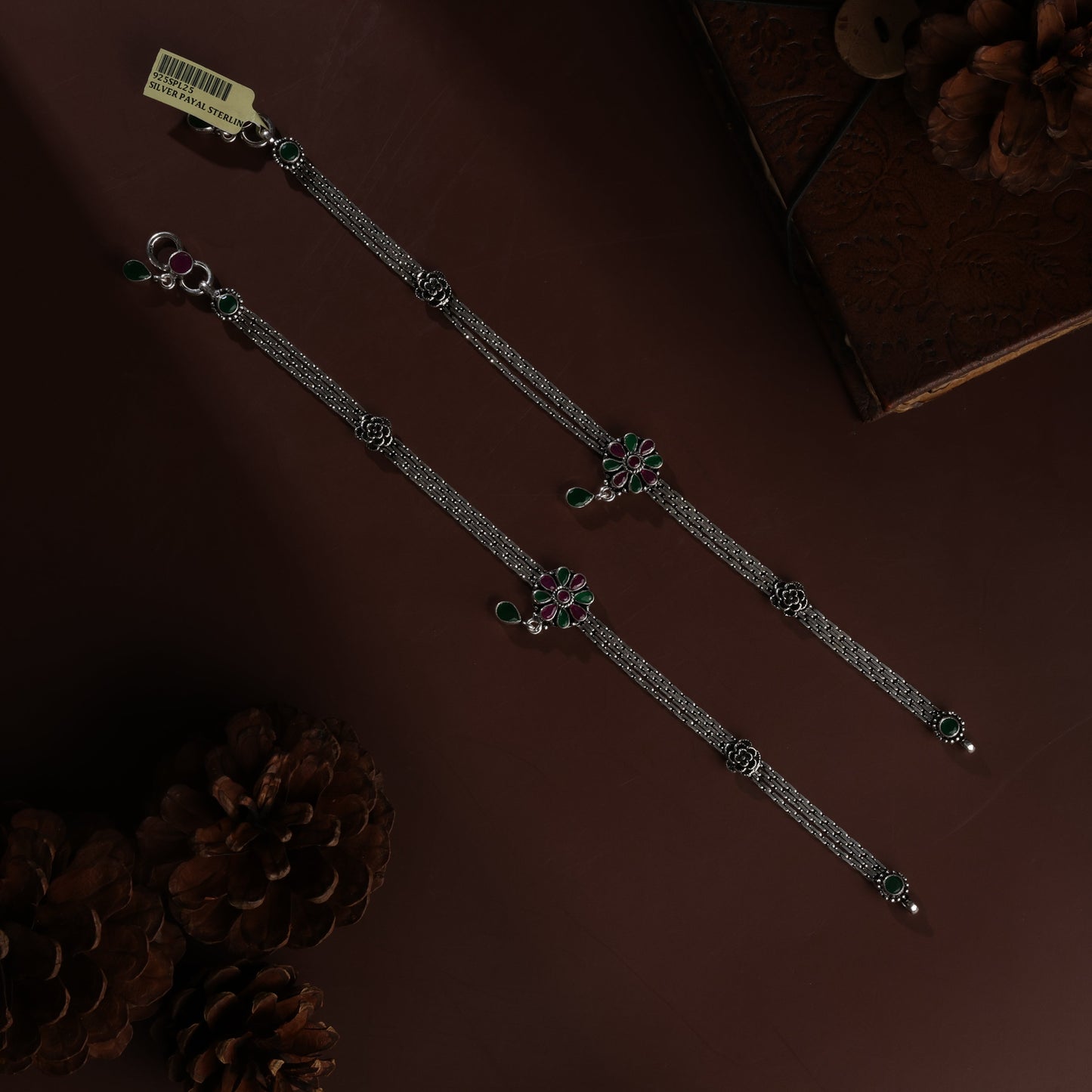 Sterling Silver Flower Patta Antique Payal