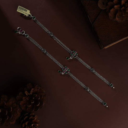 Sterling Silver Flower Patta Antique Payal