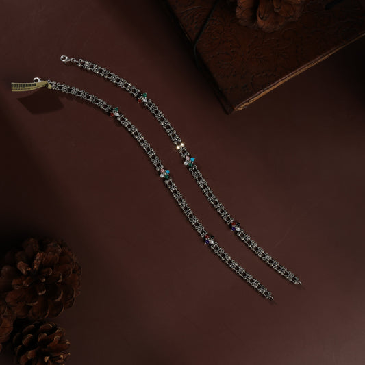 Sterling Silver Double String Marcasite Antique Payal