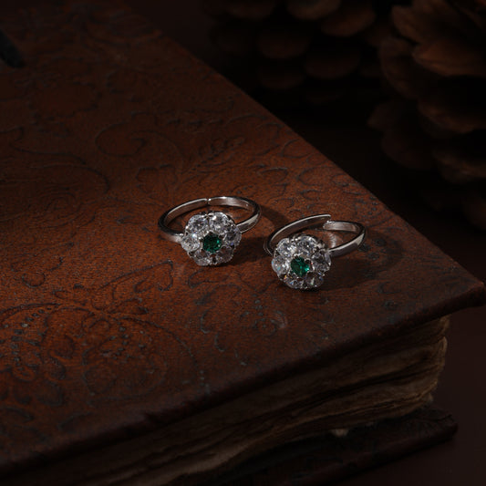 Sterling Silver Imported Green Flower Toe Ring