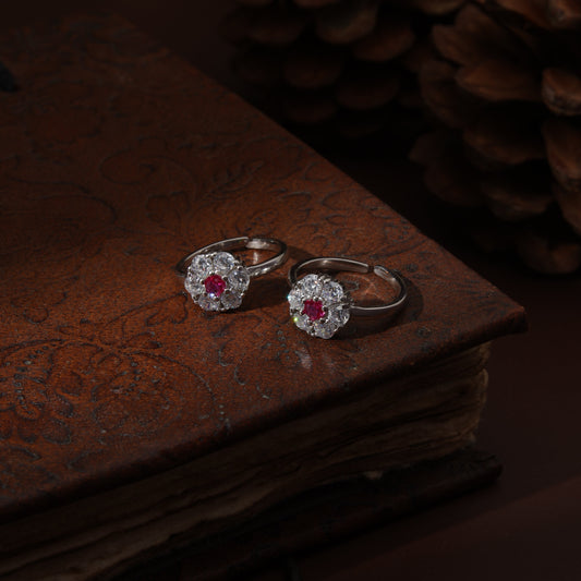 Sterling Silver Imported Red Flower Toe Ring