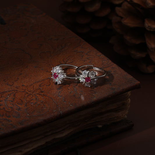 Sterling Silver Imported Red Flower Strikes Toe Ring