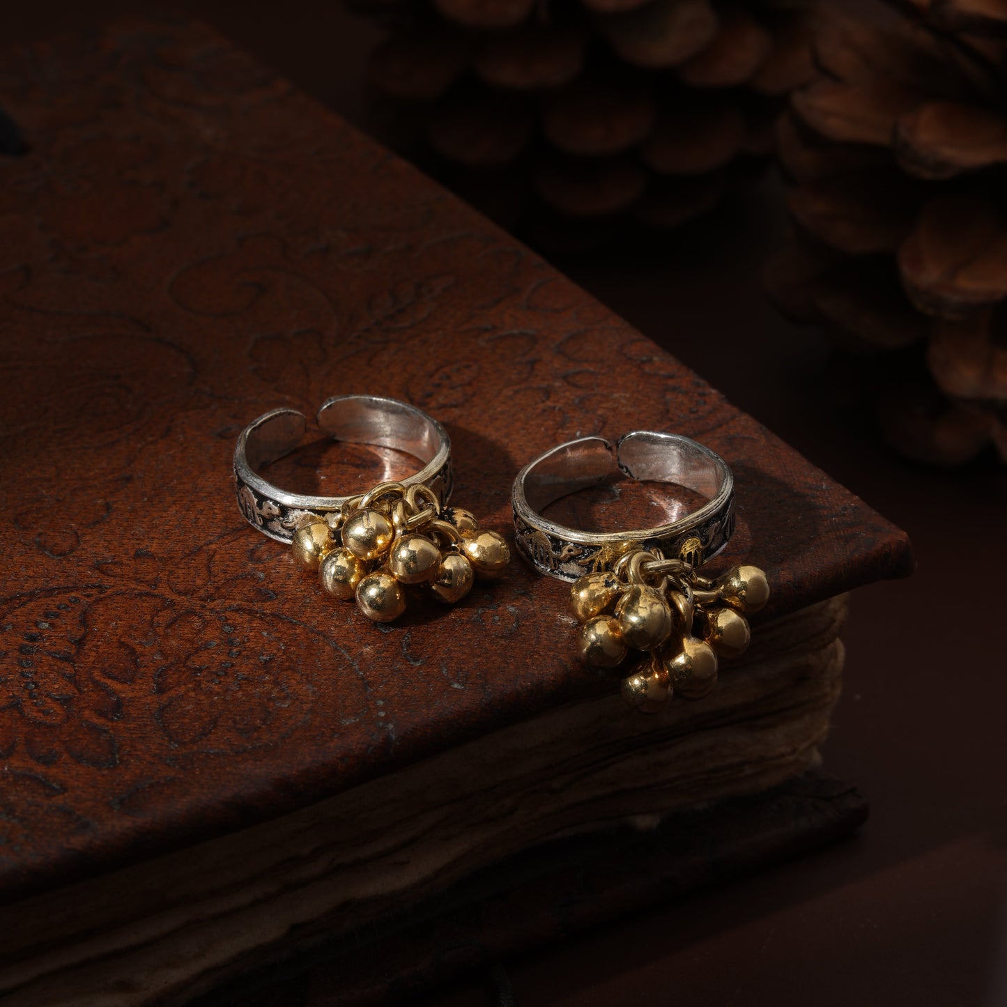 Sterling Silver Golden Ghungroo Toe Ring