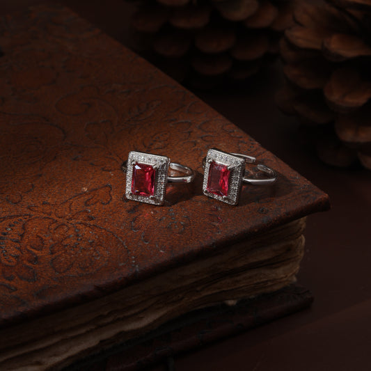 Sterling Silver Imported Mega Red Rectangle Toe Ring