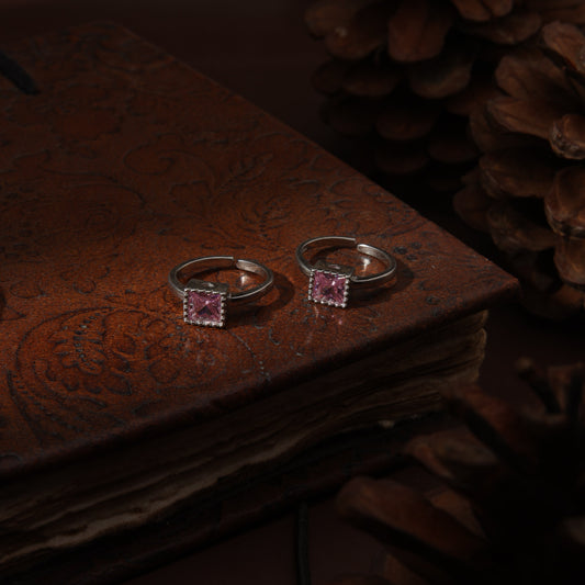 Sterling Silver Imported Pink Square Toe Ring