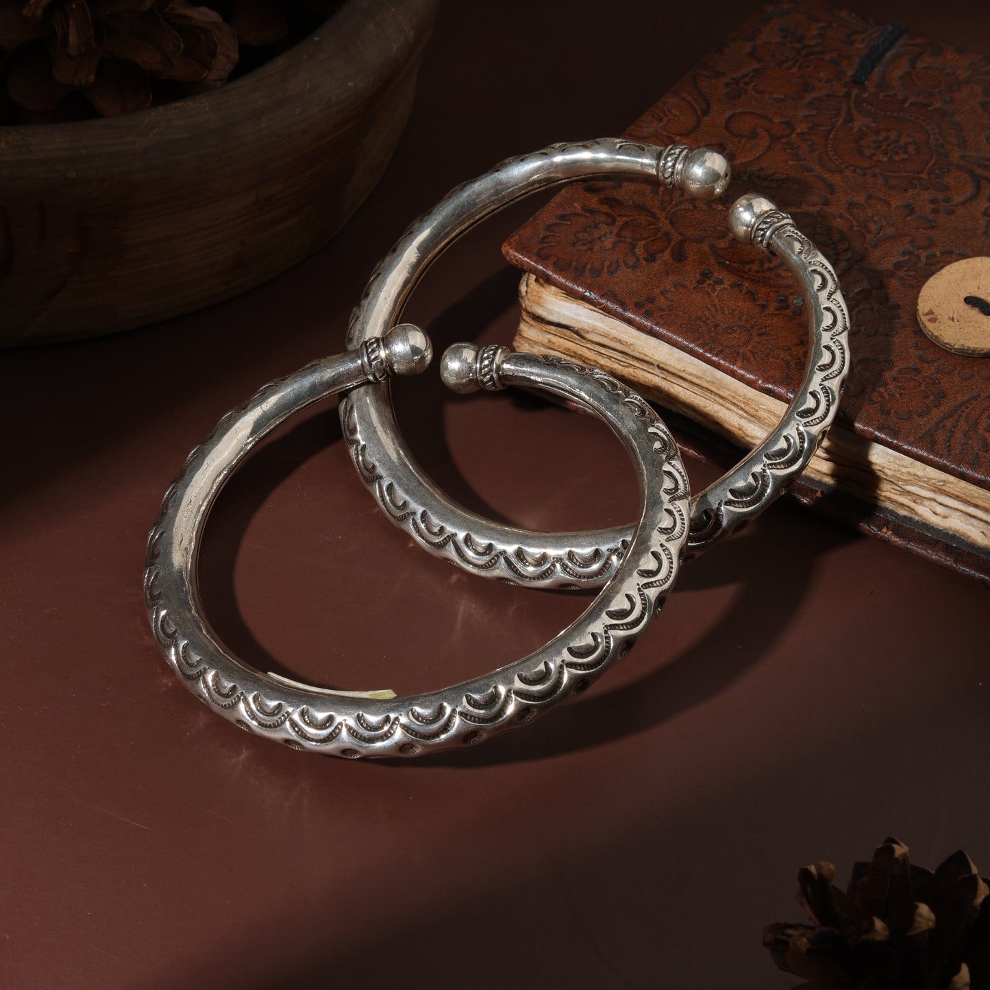 Sterling Silver Hollow Kada Semi Circle Antique Payal