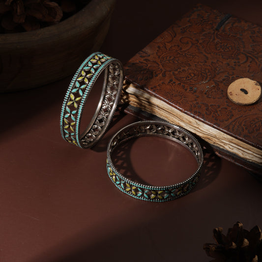 Sterling Silver Yellow and Blue Meena Kada