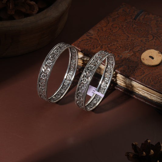 Sterling Silver Flower Jaali Kada