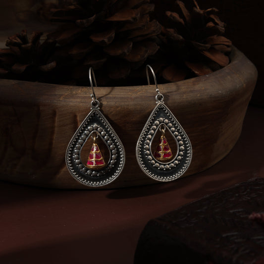 Sterling Silver Antique Red Kundan Loop Earrings