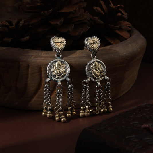 Sterling Silver Antique Golden Ganesha  Earrings