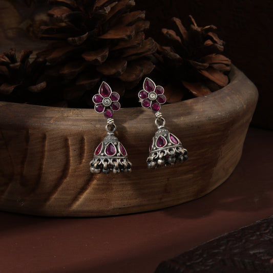 Sterling Silver Antique Red Kundan Jhumka