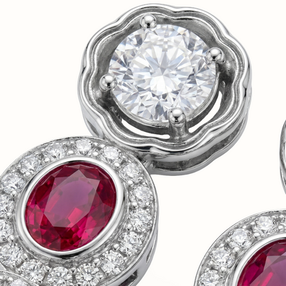 Triple Threat — Ruby Emerald Diamond Drop Earrings in Oxidised Silver