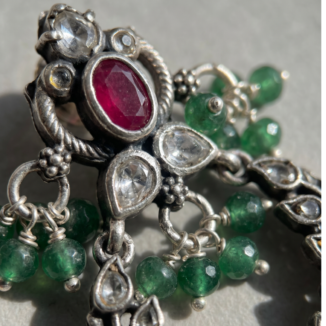 Full Bloom — Kundan Chandbali in Oxidised Silver