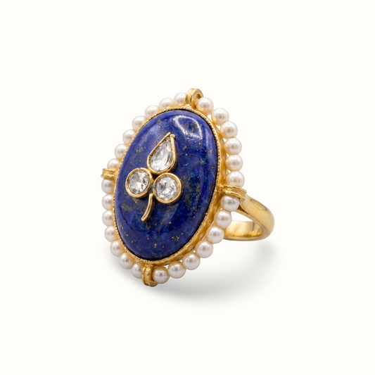 Night Sky Flex — Lapis Kundan Statement Ring in Gold Plated Silver