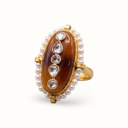 Main Character — Kundan Carnelian Statement Ring in Gold-Plated Silver