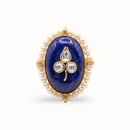 Night Sky Flex — Lapis Kundan Statement Ring in Gold Plated Silver
