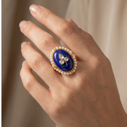 Night Sky Flex — Lapis Kundan Statement Ring in Gold Plated Silver