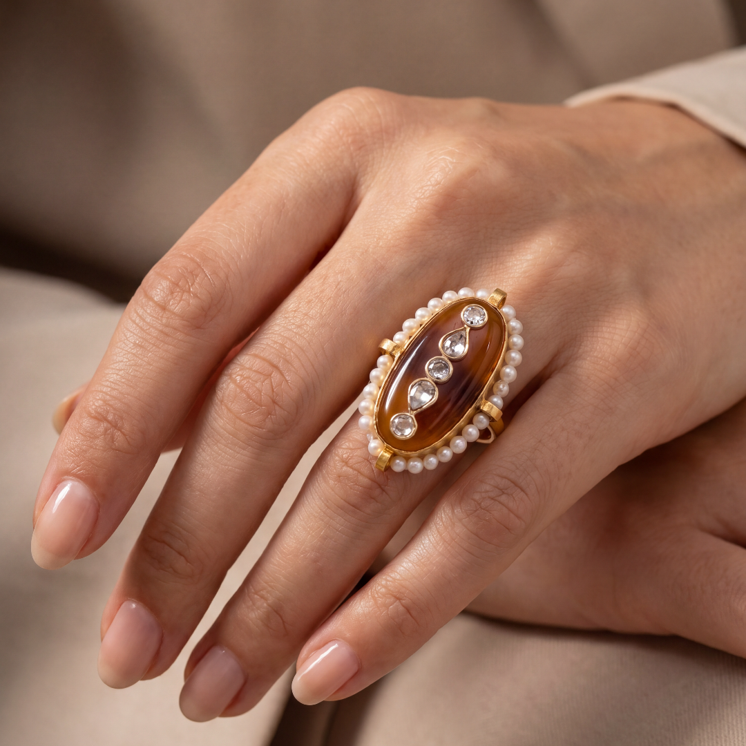 Main Character — Kundan Carnelian Statement Ring in Gold-Plated Silver