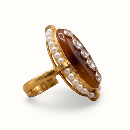 Main Character — Kundan Carnelian Statement Ring in Gold-Plated Silver