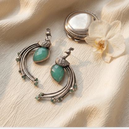 Spreading Wings — Peacock Chandbali in Oxidised Silver