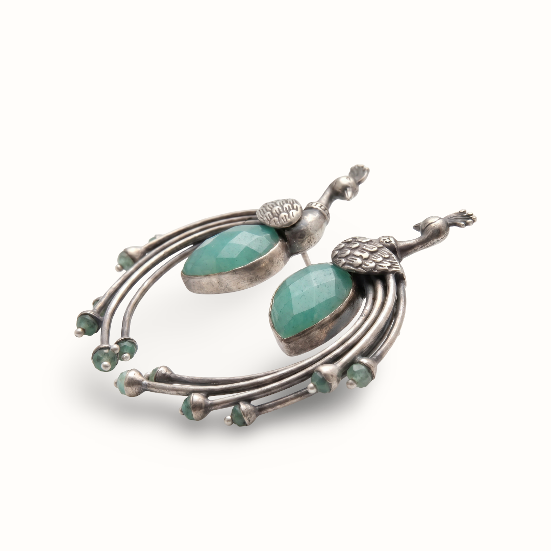Spreading Wings — Peacock Chandbali in Oxidised Silver