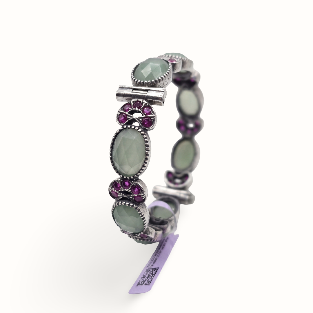 Mint Condition — Panna & Ruby Bangle in Oxidised Silver