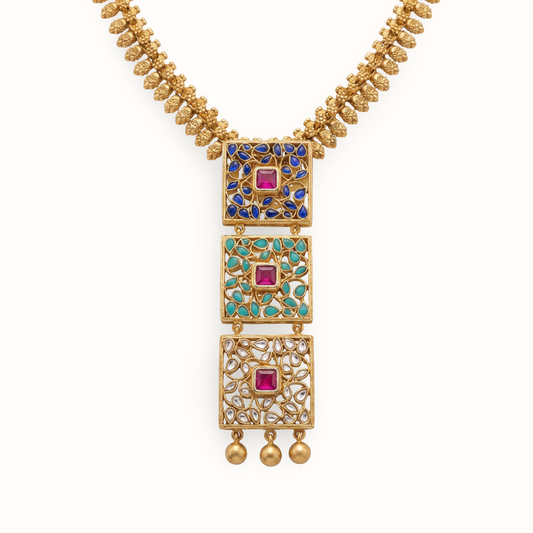 Triple Threat — Jali Kundan Necklace in Gold Plated Silver