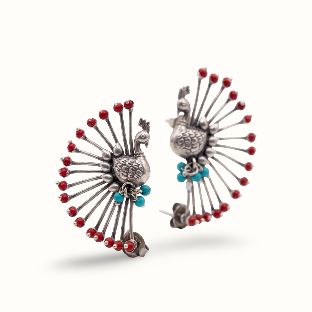Full Feather — Peacock Ear Cuff in Oxidised Silver