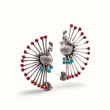 Full Feather — Peacock Ear Cuff in Oxidised Silver