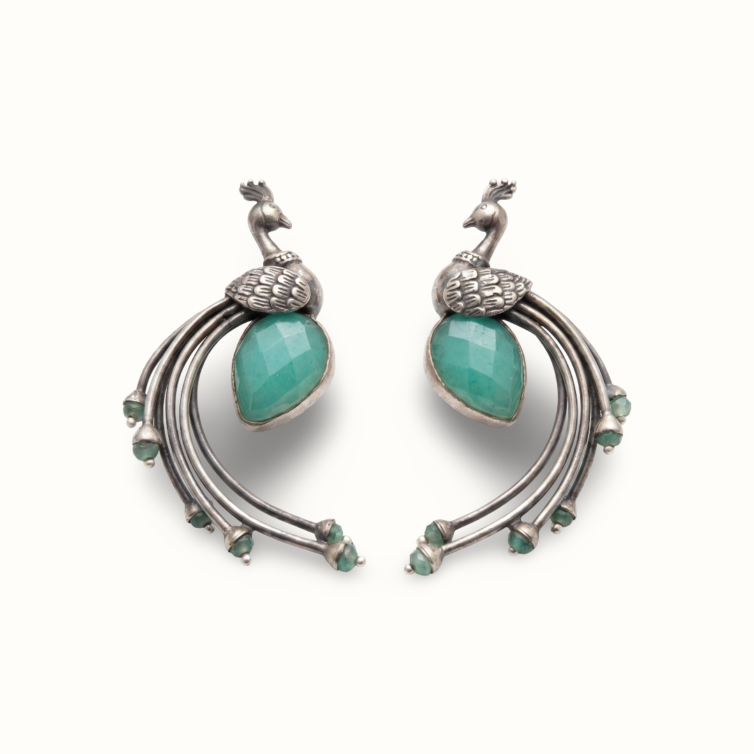 Spreading Wings — Peacock Chandbali in Oxidised Silver