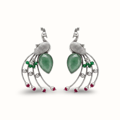 Tail Feathers Out — Peacock Erarrings in Oxidised Silver