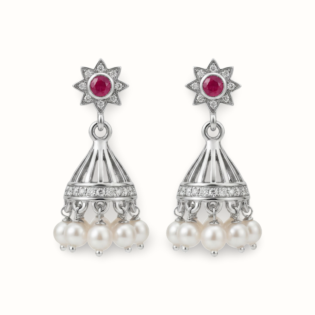 Star Power — Ruby & Pearl Jhumka in Oxidised Silver