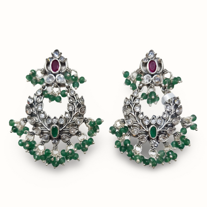 Full Bloom — Kundan Chandbali in Oxidised Silver
