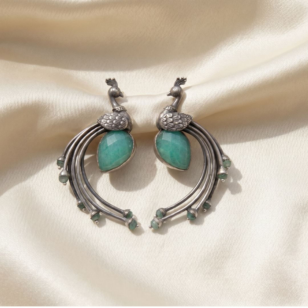 Spreading Wings — Peacock Chandbali in Oxidised Silver