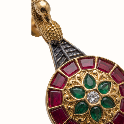 Feather Drop — Peacock Kundan Earrings in Oxidised Silver
