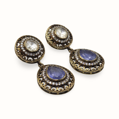 Deep Blue Mood — Victorian Tanzanite Dangle in Oxidised Silver
