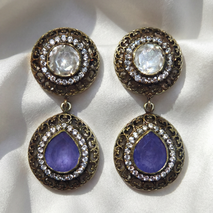 Deep Blue Mood — Victorian Tanzanite Dangle in Oxidised Silver