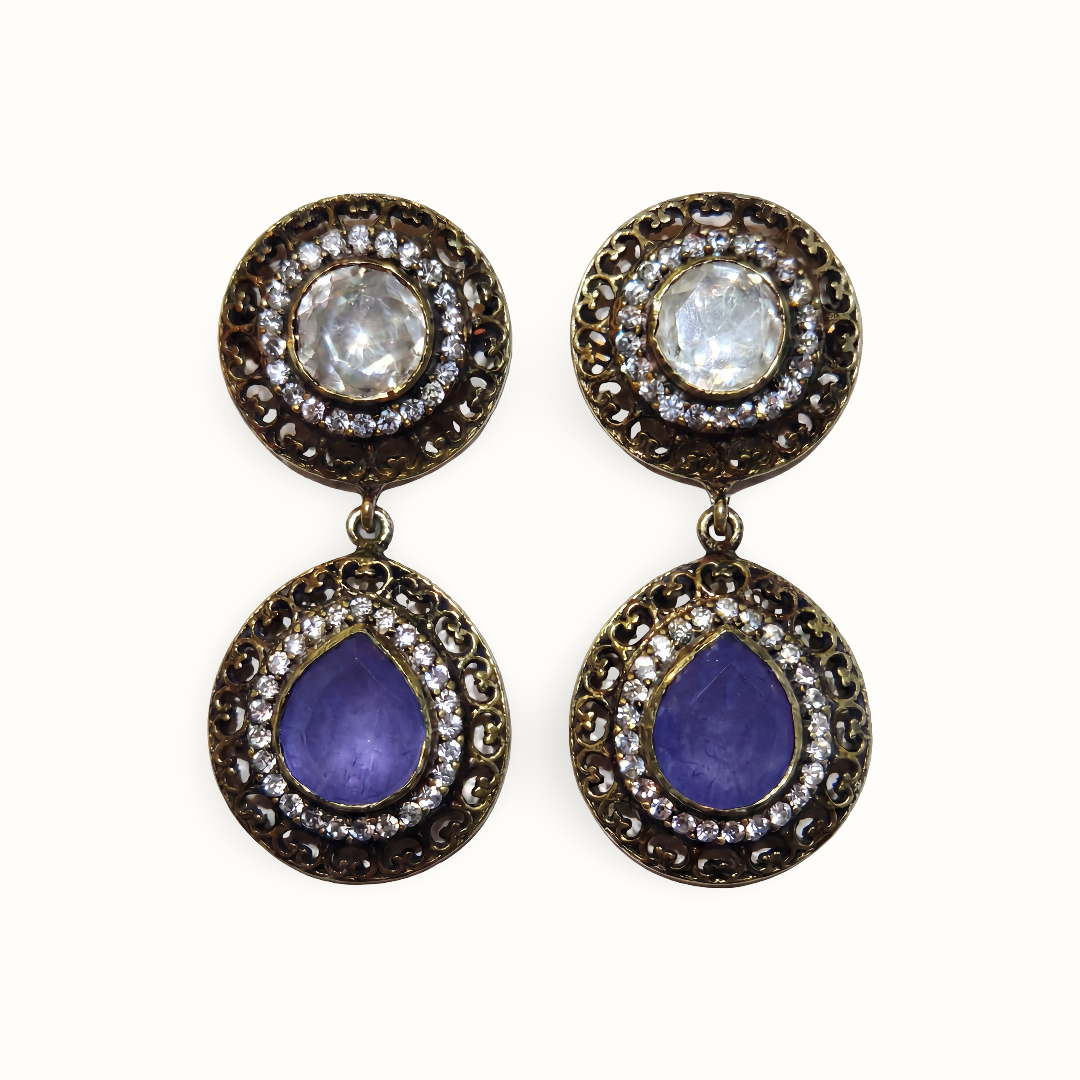 Deep Blue Mood — Victorian Tanzanite Dangle in Oxidised Silver