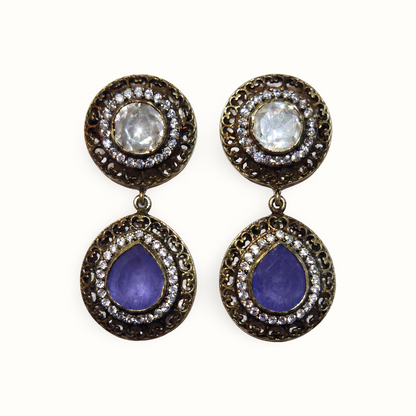 Deep Blue Mood — Victorian Tanzanite Dangle in Oxidised Silver