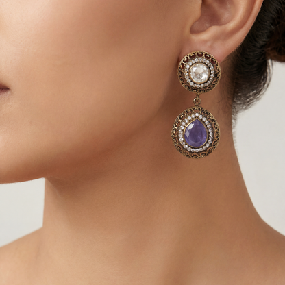 Deep Blue Mood — Victorian Tanzanite Dangle in Oxidised Silver